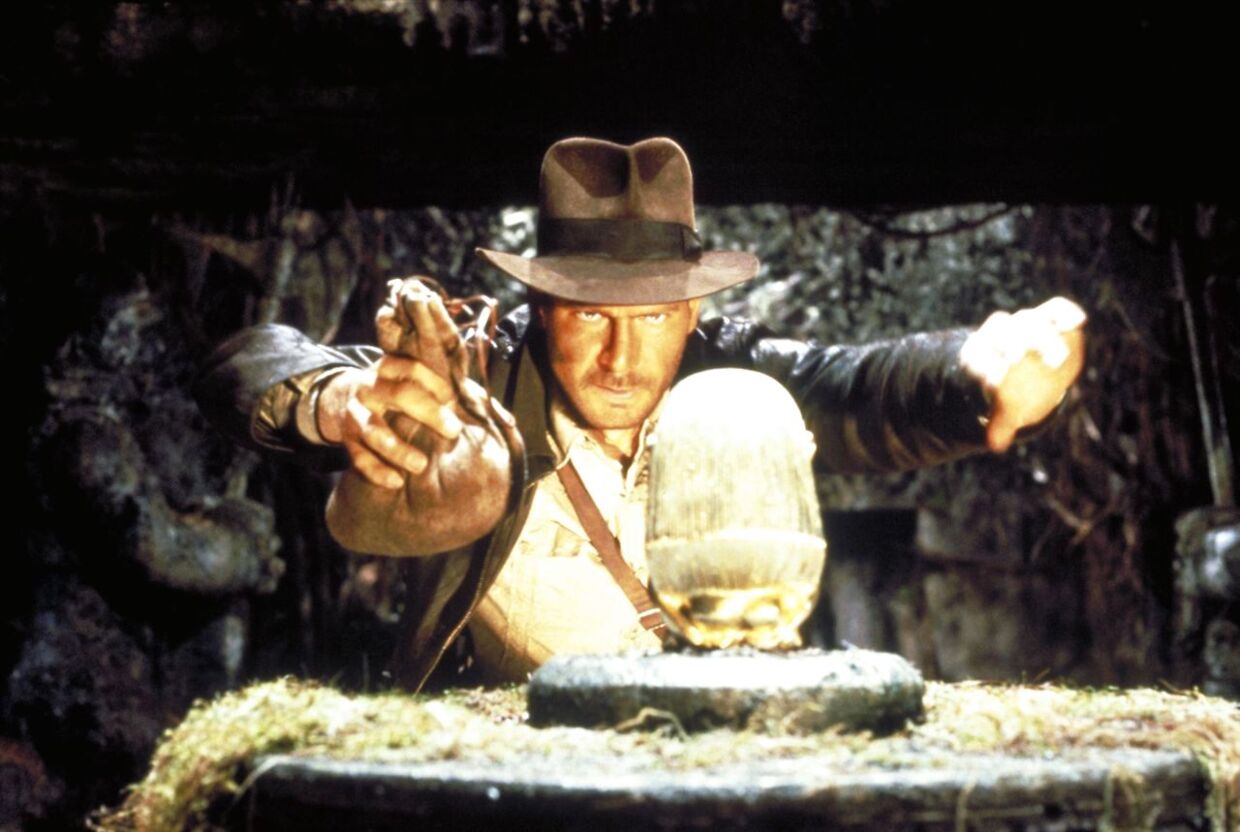 Her ses Harrison Ford i rollen som Indiana Jones i 'Jagten på den forsvundne skat'