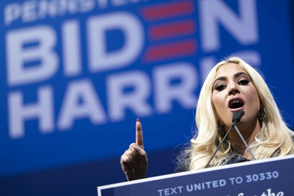 Lady Gaga kæmper for at få Joe Biden valgt som præsident under et valgarrangement i Pennsylvania 2.. november 2020.